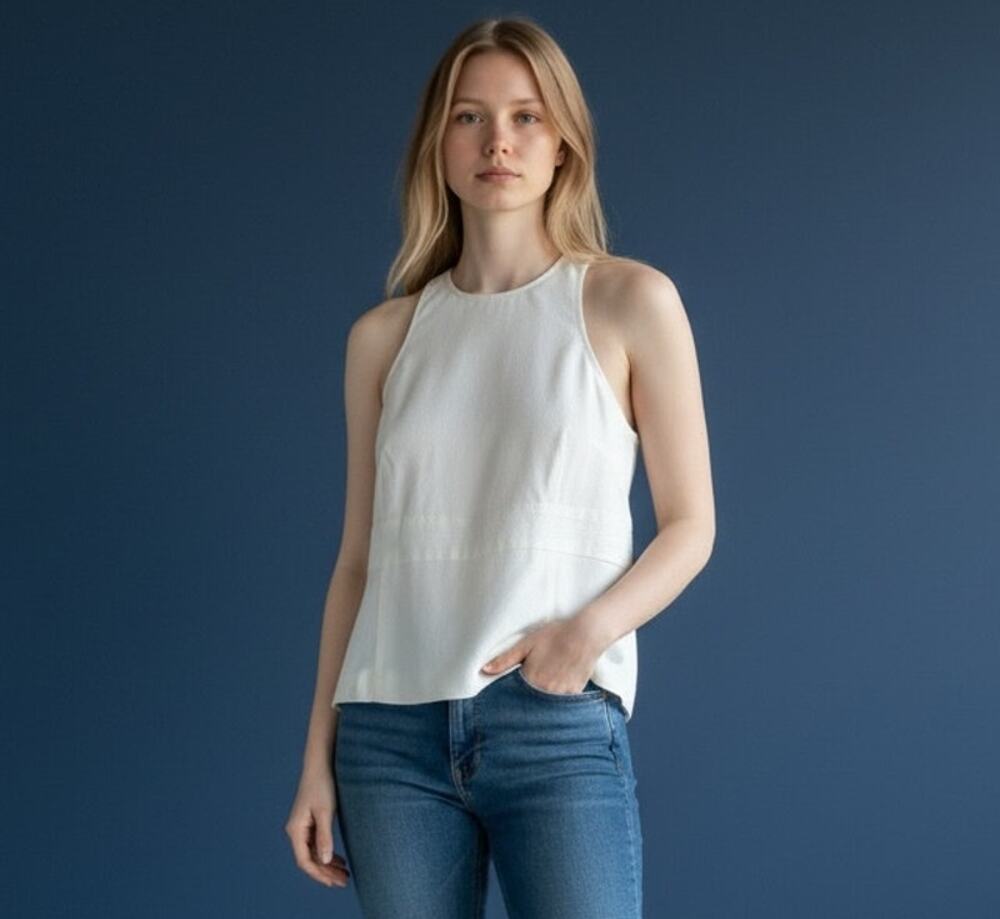 Gianfranco Ferre Vintage NWT White Textured Cotton peplum Top Italy Size XS